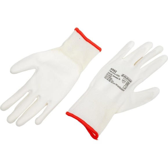 Нейлоновые перчатки с полиуретановым покрытием S. GLOVES KREZ белые, размер 06 31613-06