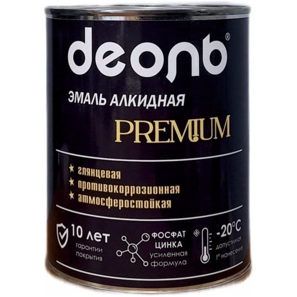 Алкидная эмаль с фосфатом цинка Деоль PREMIUM зеленый мох RAL 6005 глянцевая 0,75л 00032635