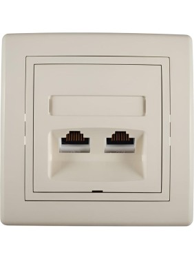Розетка компьютерная двойная Aling-conel PRESTIGE с Keystone модулями 2хRJ45 кат.6 UTP кремовая (арт. ) 615.99