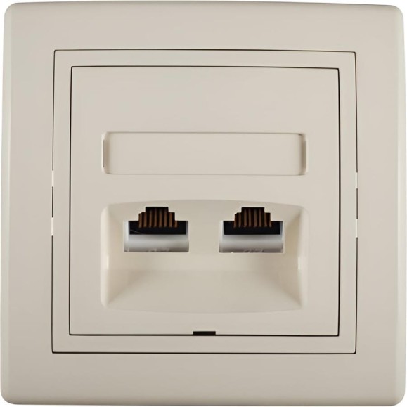 Розетка компьютерная двойная Aling-conel PRESTIGE с Keystone модулями 2хRJ45 кат.6 UTP кремовая (арт. ) 615.99