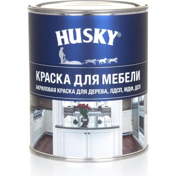 Краска для мебели HUSKY акриловая, белая, 0.9 л, База А 32887 Краска для мебели HUSKY акриловая, белая, 0.9 л, База А 32887
