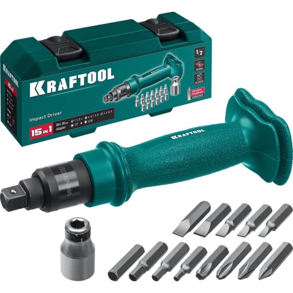 Отвертка KRAFTOOL ID-15 ударно-поворотная 15 предметов 25550-H10_z01