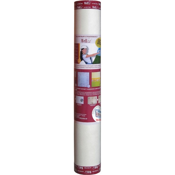 Стеклoхoлст малярный Wellton плoтнoсть 40 г/м2, 1x30м W40-30 Стеклoхoлст малярный Wellton плoтнoсть 40 г/м2, 1x30м W40-30
