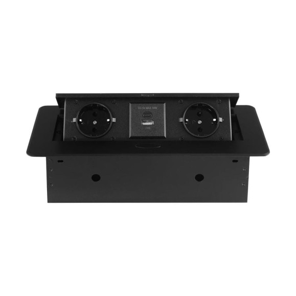 Розетка горизонтальная выдвижная ROCKETSOCKET 2 euro 16a, usb type a+c с блоком 18w, проводка, цвет черный SHS019-B Розетка горизонтальная выдвижная ROCKETSOCKET 2 euro 16a, usb type a+c с блоком 18w, проводка, цвет черный SHS019-B