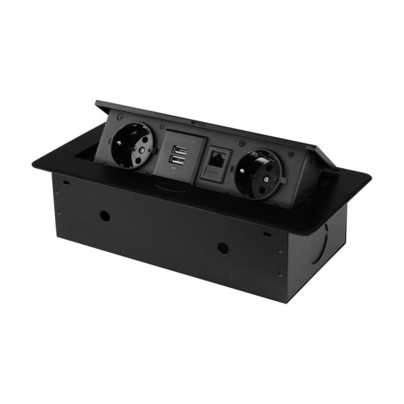 Розетка горизонтальная выдвижная ROCKETSOCKET 2 euro 16a, 2 usb a с блоком 5в/2.1а, rj45, проводка, цвет черный SHS020-B Розетка горизонтальная выдвижная ROCKETSOCKET 2 euro 16a, 2 usb a с блоком 5в/2.1а, rj45, проводка, цвет черный SHS020-B