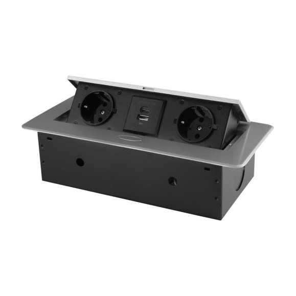 Розетка горизонтальная выдвижная ROCKETSOCKET 2 euro 16a, usb type a+c с блоком 18w, проводка, цвет серый SHS019-S Розетка горизонтальная выдвижная ROCKETSOCKET 2 euro 16a, usb type a+c с блоком 18w, проводка, цвет серый SHS019-S