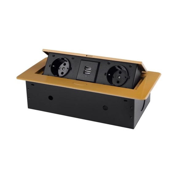 Розетка горизонтальная выдвижная ROCKETSOCKET 2 euro 16a, 2 usb a с блоком 5в/2.1а, проводка, цвет золотой SHS018-G Розетка горизонтальная выдвижная ROCKETSOCKET 2 euro 16a, 2 usb a с блоком 5в/2.1а, проводка, цвет золотой SHS018-G