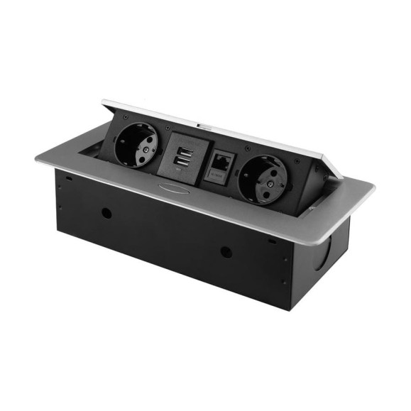 Розетка горизонтальная выдвижная ROCKETSOCKET 2 euro 16a, 2 usb a с блоком 5в/2.1а, rj45, проводка, цвет серый SHS020-S Розетка горизонтальная выдвижная ROCKETSOCKET 2 euro 16a, 2 usb a с блоком 5в/2.1а, rj45, проводка, цвет серый SHS020-S