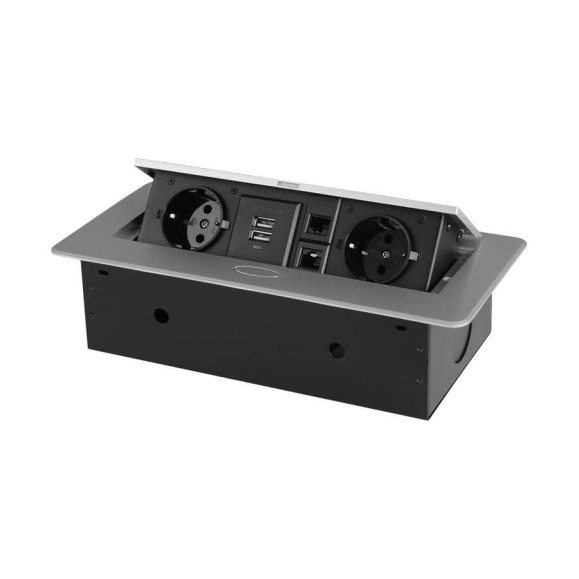 Розетка горизонтальная выдвижная ROCKETSOCKET 2 euro 16a, 2 usb a с блоком 5в/2.1а, 2 rj45, проводка, цвет серый SHS021-S Розетка горизонтальная выдвижная ROCKETSOCKET 2 euro 16a, 2 usb a с блоком 5в/2.1а, 2 rj45, проводка, цвет серый SHS021-S