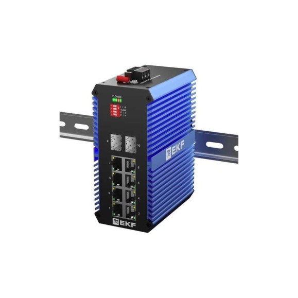 Промышленный неуправляемый коммутатор EKF U-2GX/SFP-8GTP, 2 порта 1000Base-X SFP, 8 портов 10/100/1000Base-T(X) RJ45 c PoE, монтаж на динрейку TSX TSX-U-2GX/SFP-8GTP