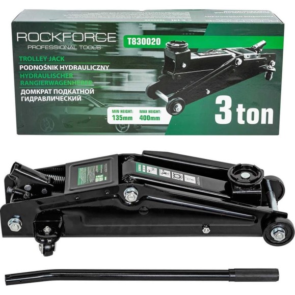 Гидравлический подкатной домкрат ROCKFORCE 3т h min-135mm h max-400mm RF-T830020(17791) Гидравлический подкатной домкрат ROCKFORCE 3т h min-135mm h max-400mm RF-T830020(17791)