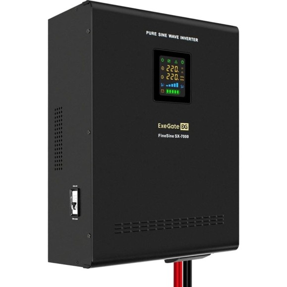 ИБП ExeGate инвертор синус для котла настенный FineSine SX-7000 LCD AVR 2SH T 7000VA/5000W чистая синусоида цветной LCD-дисплей AVR 2 Schuko клеммы линейно-интерактивный внешняя батарея 48В до 200Ач настенный Black 296005 ИБП ExeGate инвертор синус для котла настенный FineSine SX-7000 LCD AVR 2SH T 7000VA/5000W чистая синусоида цветной LCD-дисплей AVR 2 Schuko клеммы линейно-интерактивный внешняя батарея 48В до 200Ач настенный Black 296005