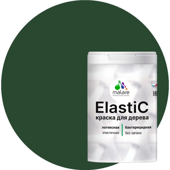 Краска MALARE Elastic для деревянных поверхностей, универсальная,с антисептическим эффектом, матовая, гавайский лес, 1 кг. КЭЛСТАГАЛМ0100