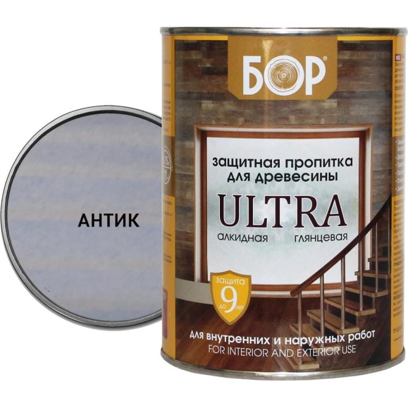 Защитная пропитка для дерева Бор Ultra для наружных работ, Антик 2,7 кг 4690417095759 Защитная пропитка для дерева Бор Ultra для наружных работ, Антик 2,7 кг 4690417095759