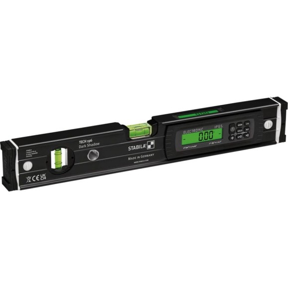 Уровень STABILA TECH 196 DL Dark Shadow 40 см, IP 67, 1 вертикальный, 1 горизонтальный глазок, 2 ЖК дисплея, точность 0,5 мм/м 20006