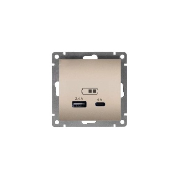 Розетка USB UNIVersal Type-A (2,4А) + Type-C (4А) серия "Афина" с/у, шампань (еврослот) А0059-Br Розетка USB UNIVersal Type-A (2,4А) + Type-C (4А) серия "Афина" с/у, шампань (еврослот) А0059-Br