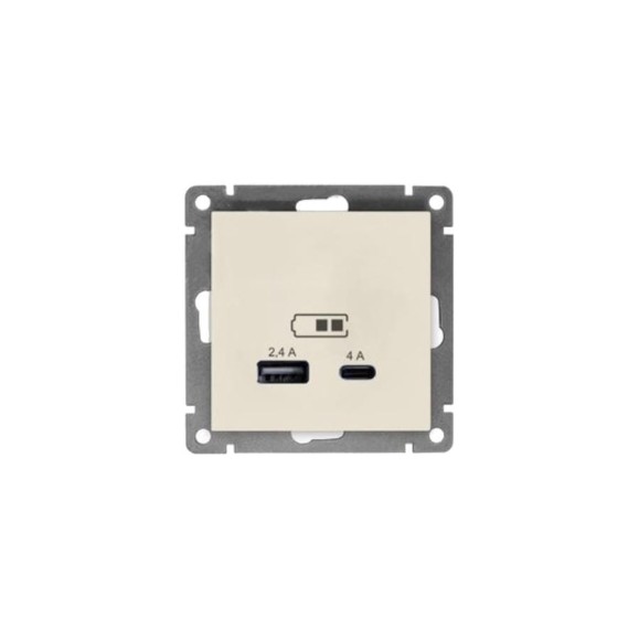 Розетка USB UNIVersal Type-A (2,4А) + Type-C (4А) серия "Афина" с/у, слоновая кость (ivory) (еврослот) А0059-I Розетка USB UNIVersal Type-A (2,4А) + Type-C (4А) серия "Афина" с/у, слоновая кость (ivory) (еврослот) А0059-I