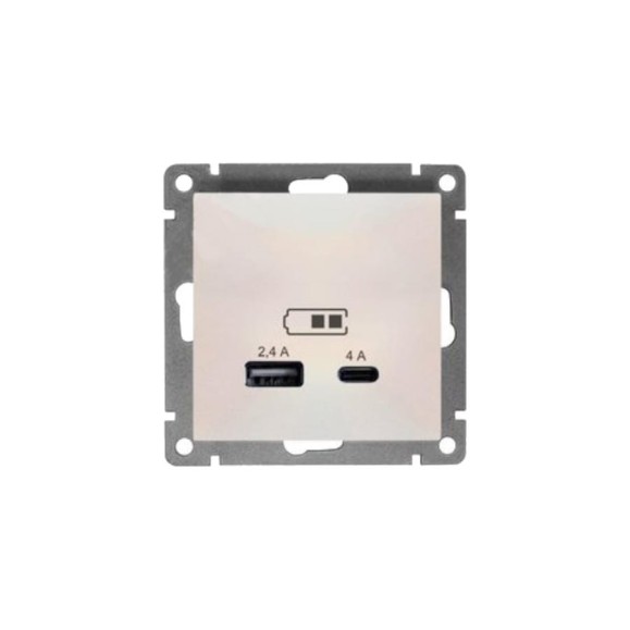 Розетка USB UNIVersal Type-A (2,4А) + Type-C (4А) серия "Афина" с/у, жемчуг (еврослот) А0059-OBr Розетка USB UNIVersal Type-A (2,4А) + Type-C (4А) серия "Афина" с/у, жемчуг (еврослот) А0059-OBr