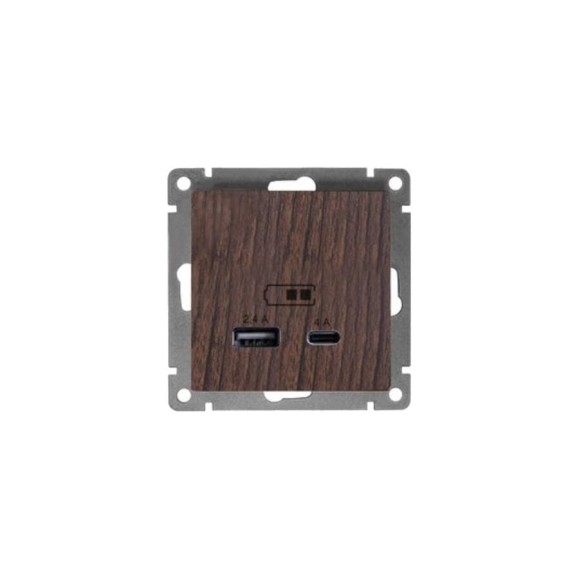 Розетка USB UNIVersal Type-A (2,4А) + Type-C (4А) серия "Афина" с/у, венге (еврослот) А0059-V Розетка USB UNIVersal Type-A (2,4А) + Type-C (4А) серия "Афина" с/у, венге (еврослот) А0059-V