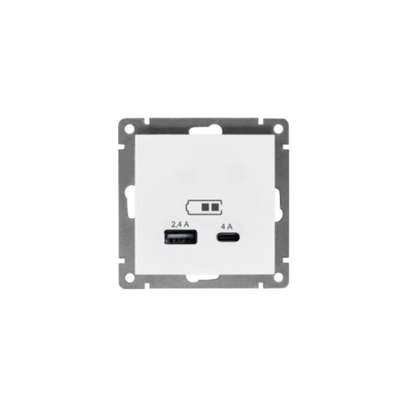 Розетка USB UNIVersal Type-A (2,4А ) + Type-C (4А) серия "Афина" с/у, белая (еврослот) А0059 Розетка USB UNIVersal Type-A (2,4А ) + Type-C (4А) серия "Афина" с/у, белая (еврослот) А0059
