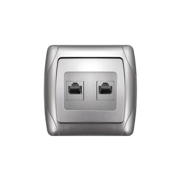 Розетка UNIVersal компьютерная двухместная серия "Маргарита",с/у, 1А, RJ45, серебро (еврослот) 1083-S
