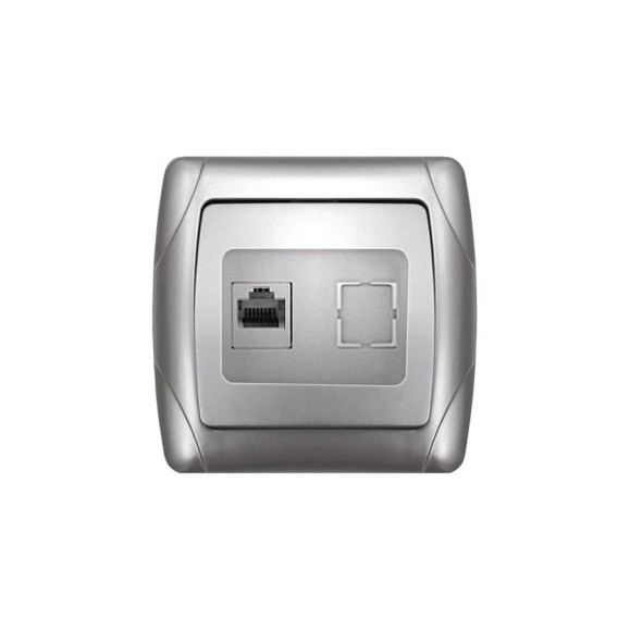 Розетка UNIVersal компьютерная одноместная серия "Маргарита",с/у, 1А, RJ45, серебро (еврослот) М0035-S