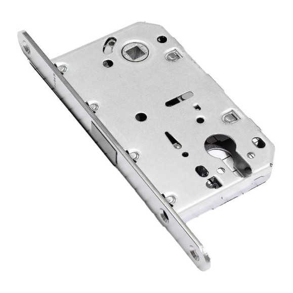 Корпус замка с магнитной защелкой Doorlock DL451M/С/50/85/18/SCr, матовый хром, под цилиндр, бэксет 50 мм, межосевое расстояние 85 мм 75290