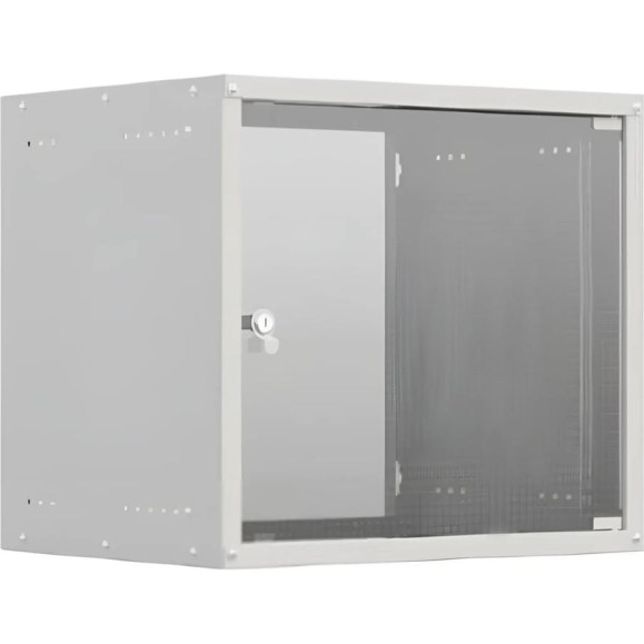 Шкаф настенный телекоммуникационный NTSS LIME 12U 550x450x635мм, 2 профиля 19, дверь стеклянная, боковые стенки несъемные, разобранный, серый RAL 7035 NTSS-WL12U5545GS