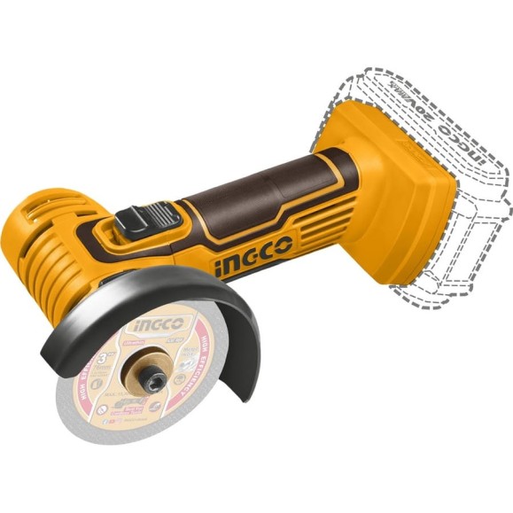 Аккумуляторная угловая шлифовальная машина INGCO INDUSTRIAL 76 мм Li-Ion 20В CAGLI76012 Аккумуляторная угловая шлифовальная машина INGCO INDUSTRIAL 76 мм Li-Ion 20В CAGLI76012