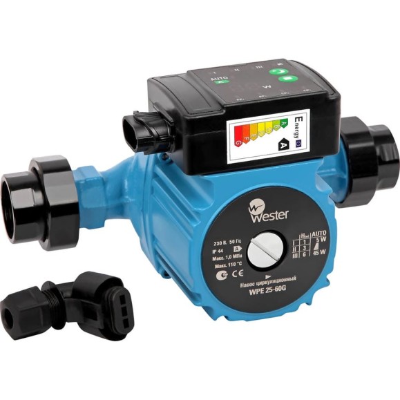 Насос циркуляционный Wester WPE 25-60G с гайками 0-18-0093 Насос циркуляционный Wester WPE 25-60G с гайками 0-18-0093