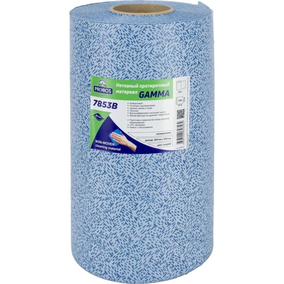 Нетканый протирочный материал PROBOS GAMMA 7853B, 85г/м2, голубой, V-тиснение, 32x36см, 125 л/рулон 7853B125