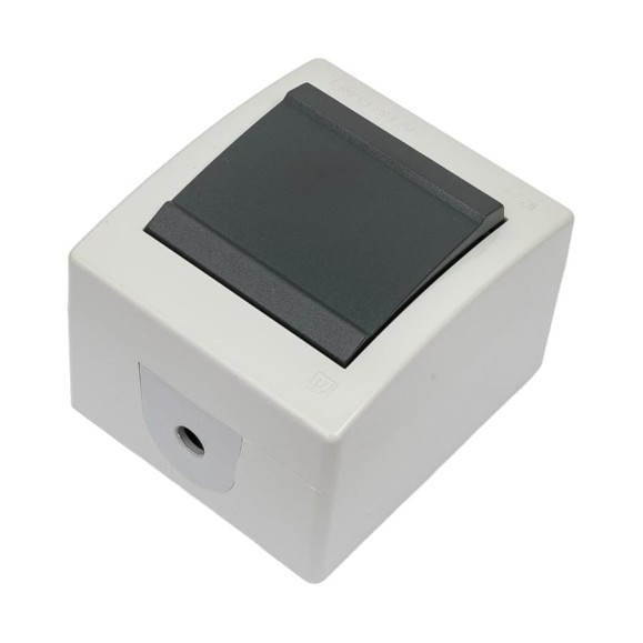 Клавишный однополюсный выключатель Aling-conel POWER IP44 10AX 250В открытой установки, серый 251.1A 117019