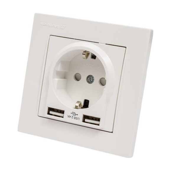 Розетки со шторками Mutlusan Electric, 16А c 2 USB-разъем белый цвет 2220 619 0201