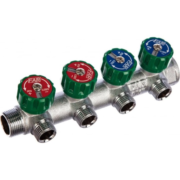 Регулирующий коллектор FAR 3/4" (ВР-НР) с 4 отв. 1/2" НР (заглушка для коллектора FK 4150 34 в комплекте) FK 3824 341241 Регулирующий коллектор FAR 3/4" (ВР-НР) с 4 отв. 1/2" НР (заглушка для коллектора FK 4150 34 в комплекте) FK 3824 341241