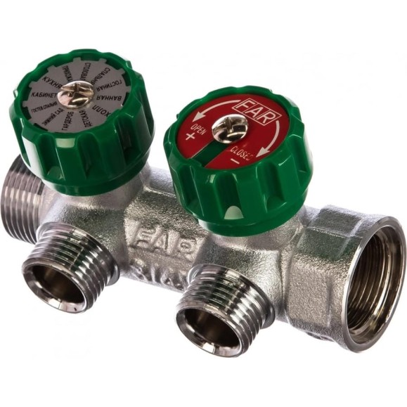 Регулирующий коллектор FAR 3/4" (ВР-НР) с 2 отв. 1/2" НР (заглушка для коллектора FK 4150 34 в комплекте) FK 3821 341241 Регулирующий коллектор FAR 3/4" (ВР-НР) с 2 отв. 1/2" НР (заглушка для коллектора FK 4150 34 в комплекте) FK 3821 341241