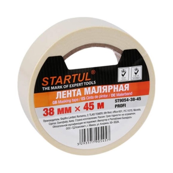 Лента малярная STARTUL 38 мм, 45 м, PROFI, белая ST9054-38-45 Лента малярная STARTUL 38 мм, 45 м, PROFI, белая ST9054-38-45