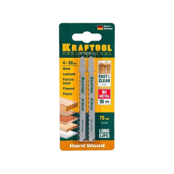 Пилки Kraftool Bi-Metall для электролобзика по твердому дереву 75x2.5 мм чистый рез 2 шт. EU 159507-2.5