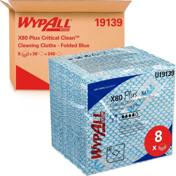 Протирочный материал Kimberly-Clark WYPALL* X80 Plus сложенные, 8 упак по 30 листов, синий,упак 19139
