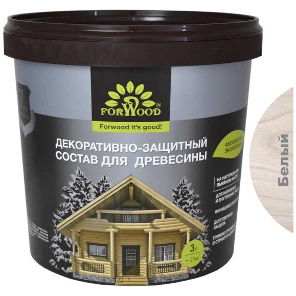Декоративно-защитный состав для древесины Forwood ВДПФ-1601 белый, 3 л 4630058024206