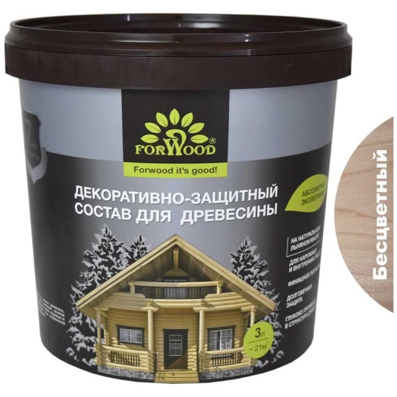 Декоративно-защитный состав для древесины Forwood ВДПФ-1601 бесцветный, 3 л 4630058024237