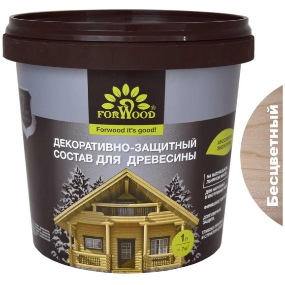 Декоративно-защитный состав для древесины Forwood ВДПФ-1601 бесцветный, 1 л 4630058024220