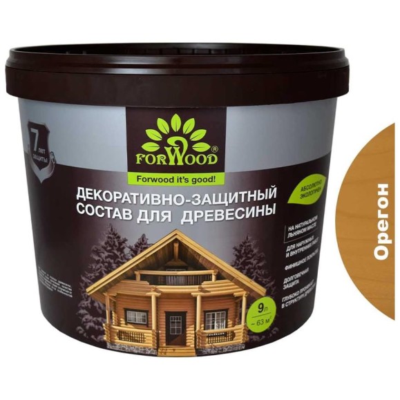Декоративно-защитный состав для древесины Forwood ВДПФ-1601 орегон, 9 л 4630058024459 Декоративно-защитный состав для древесины Forwood ВДПФ-1601 орегон, 9 л 4630058024459