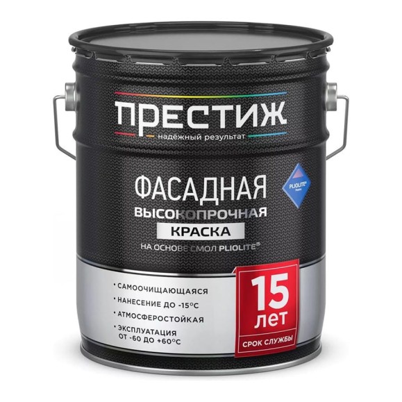 Краска фасадная высокопрочная на основе смол ПРЕСТИЖ PLIOLITE белая, 9 л 227778 Краска фасадная высокопрочная на основе смол ПРЕСТИЖ PLIOLITE белая, 9 л 227778