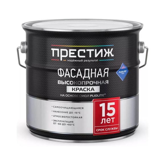 Краска фасадная высокопрочная на основе смол ПРЕСТИЖ PLIOLITE белая, 2.7 л 264333 Краска фасадная высокопрочная на основе смол ПРЕСТИЖ PLIOLITE белая, 2.7 л 264333
