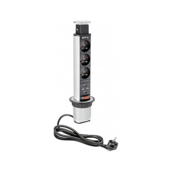 Удлинитель врезной вертикальный GTV D-60MM, 3XFRENCH, 2XUSB/5V, цвет серебро AE-BPW3U60U-80 Удлинитель врезной вертикальный GTV D-60MM, 3XFRENCH, 2XUSB/5V, цвет серебро AE-BPW3U60U-80