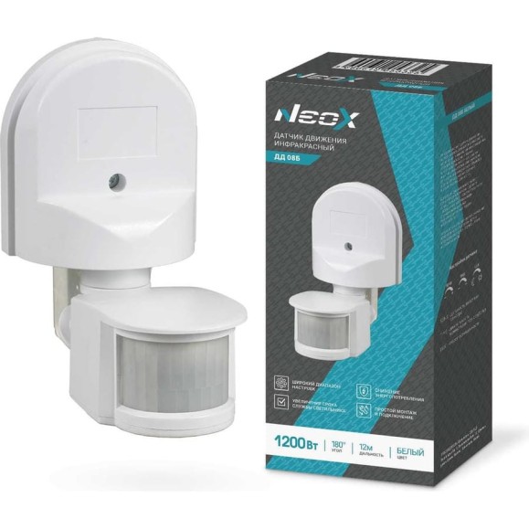 Датчик движения инфракрасный Neox ДД 08Б 1200Вт 180 гр.12м IP44 белый 4690612053325