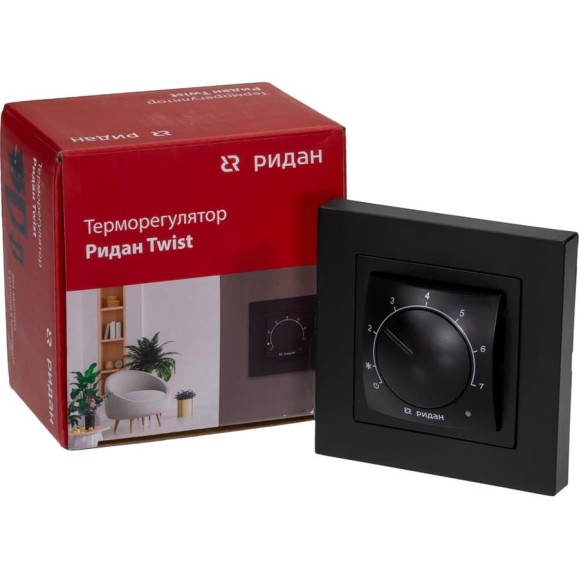 Терморегулятор Ридан Twist, с датчиком пола, черный, 16А 21RT0102R Терморегулятор Ридан Twist, с датчиком пола, черный, 16А 21RT0102R
