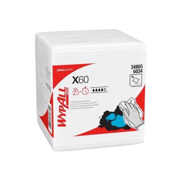 Протирочный материал Kimberly-Clark WypAll X60 сложенные в 1/4, белый, 76 листов, шт. 6034