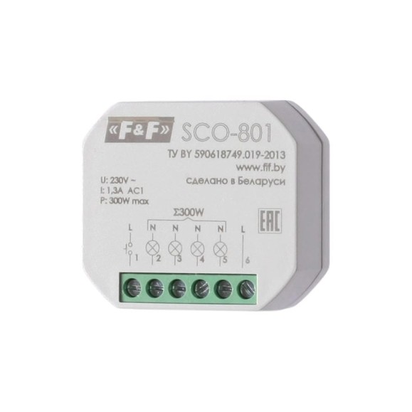 Диммер Евроавтоматика F&F SCO-801 для ламп накаливания, мощность до 300Вт, для установки в монтажную коробку 60 мм EA01.006.008