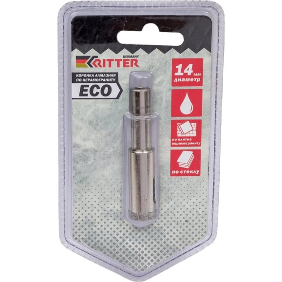 Коронка алмазная Eco по стеклу и керамограниту 14 мм RITTER PS22305141 Коронка алмазная Eco по стеклу и керамограниту 14 мм RITTER PS22305141